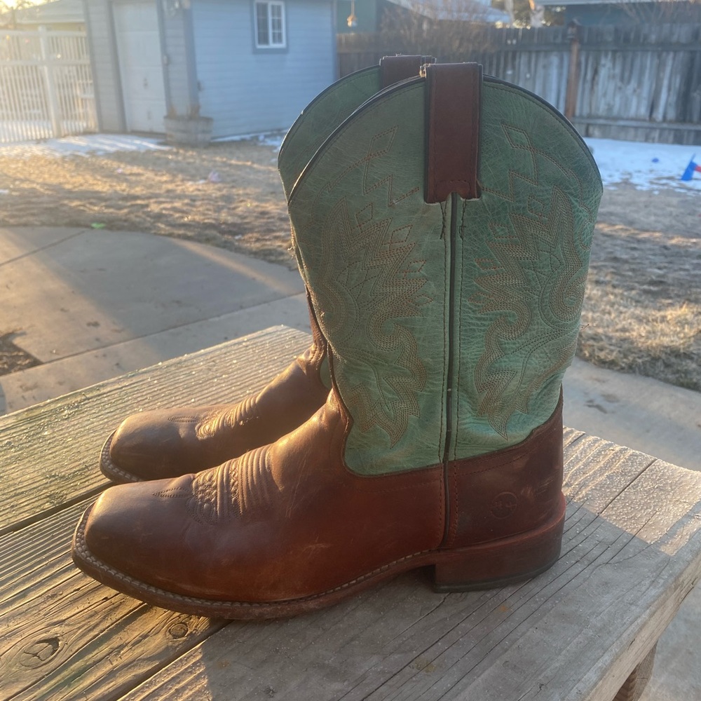 DOUBLE H Square Toe Leather Cowboy Boots 11.5 leather sole